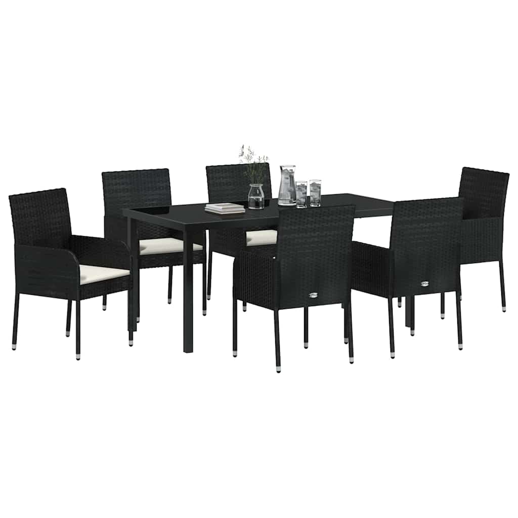 vidaXL Garten Essgruppe mit Kissen 7 pcs Schwarz Poly Rattan