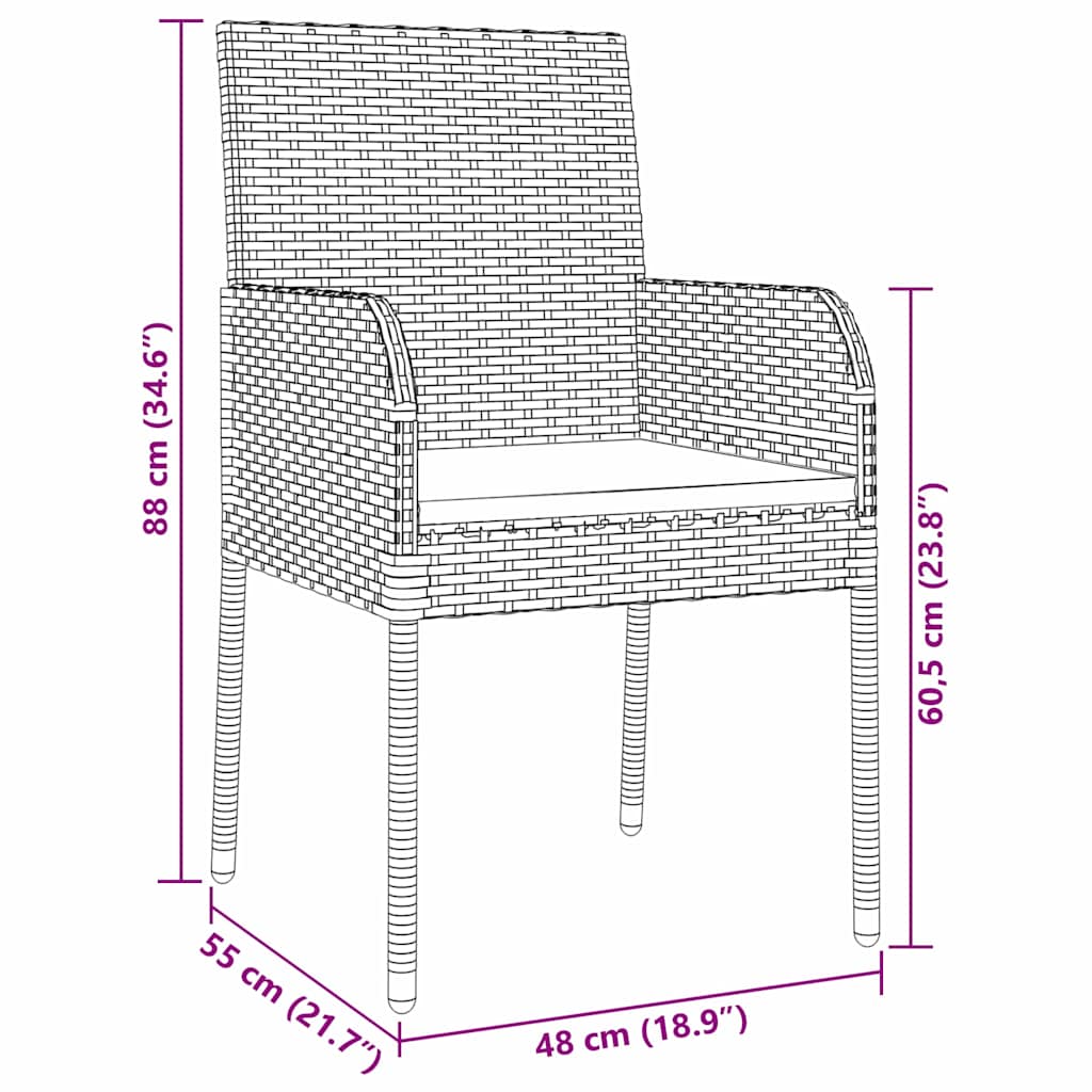 vidaXL Garten Essgruppe mit Kissen 7 pcs Schwarz Poly Rattan