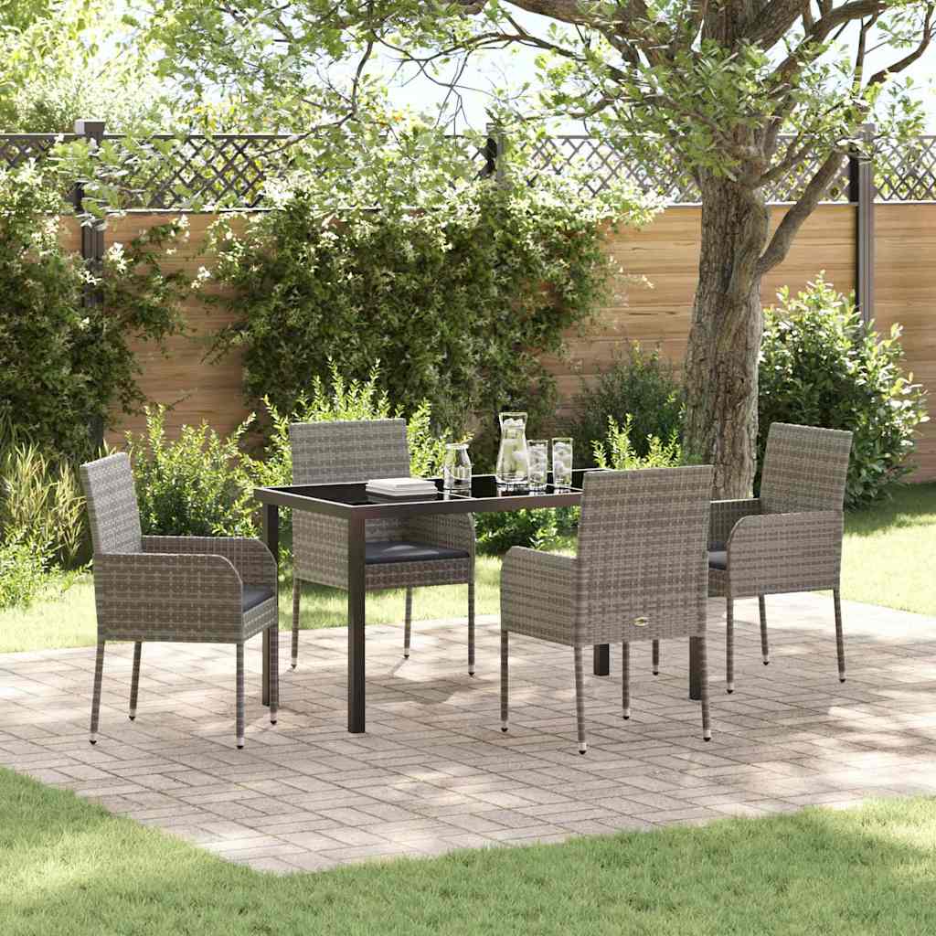 Garten Essgruppe mit Kissen 5 pcs Grau Poly-Rattan