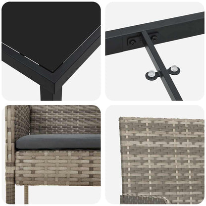 Garten Essgruppe mit Kissen 7 pcs Grau Poly-Rattan