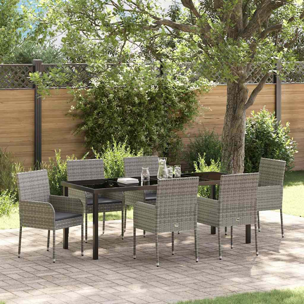 Garten Essgruppe mit Kissen 7 pcs Grau Poly-Rattan