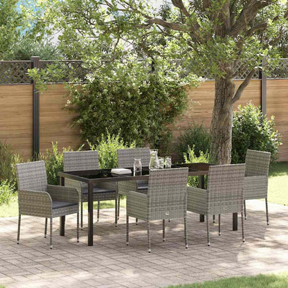 Garten Essgruppe mit Kissen 7 pcs Grau Poly-Rattan