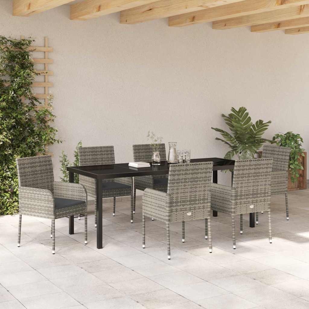 Garten Essgruppe mit Kissen 7 pcs Grau Poly-Rattan