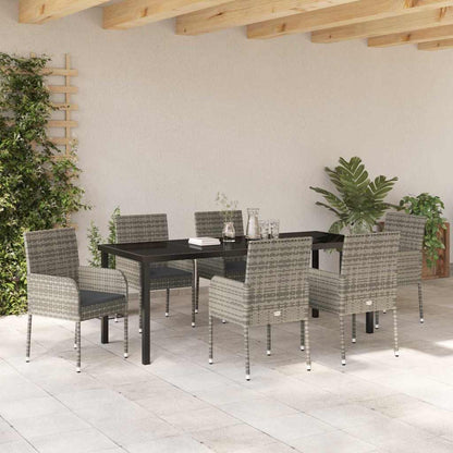 Garten Essgruppe mit Kissen 7 pcs Grau Poly-Rattan