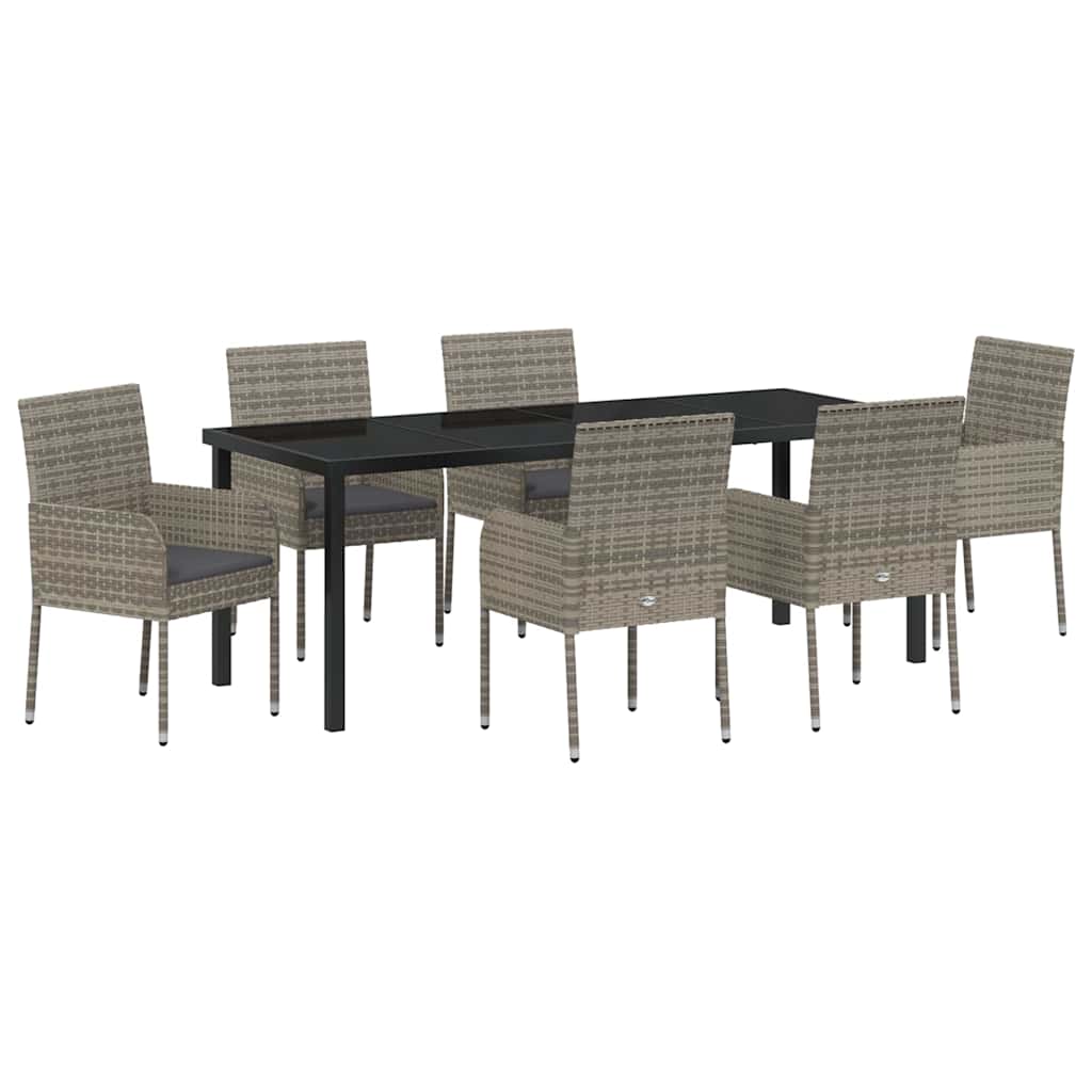 Garten Essgruppe mit Kissen 7 pcs Grau Poly-Rattan