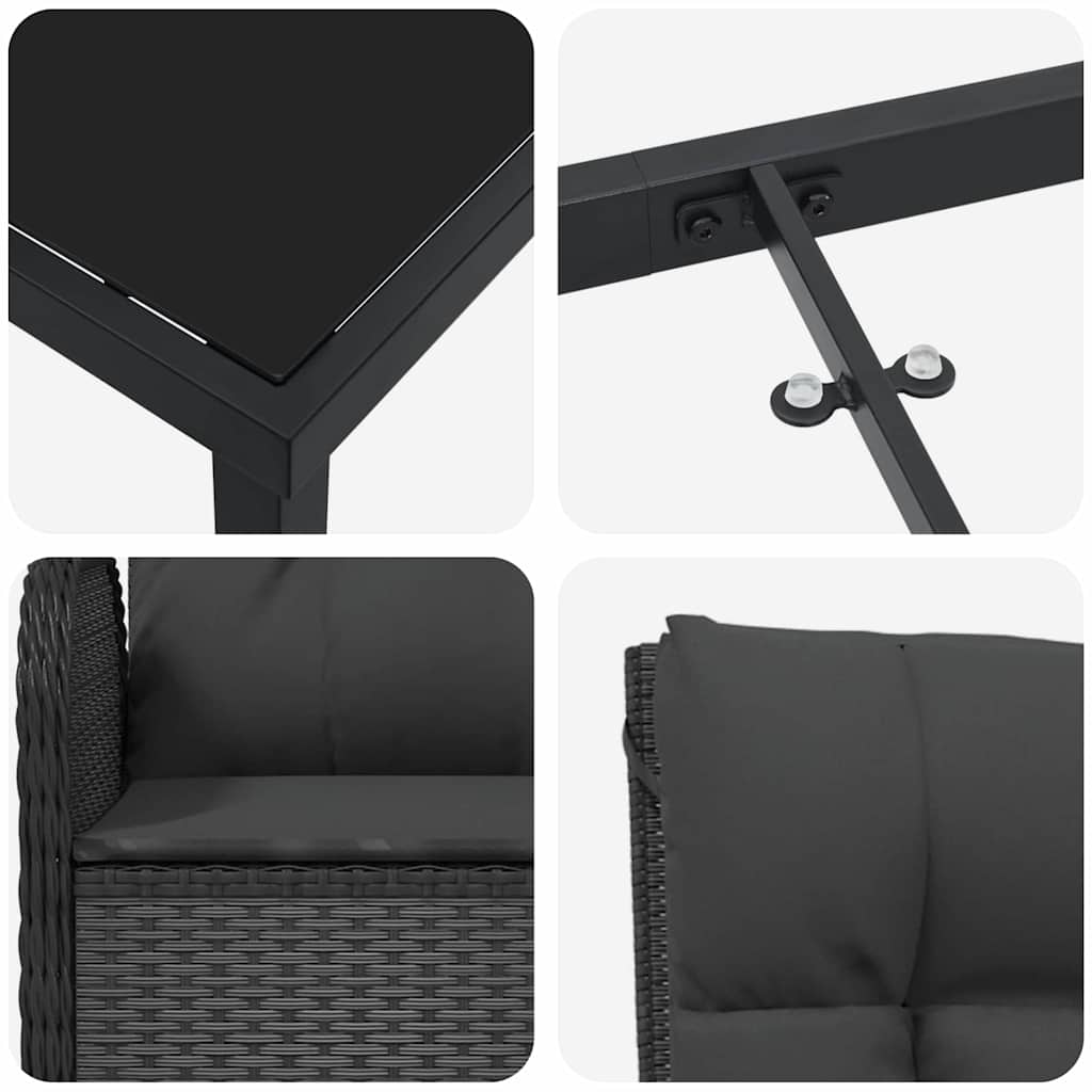 Garten Essgruppe mit Kissen 7 pcs Schwarz Poly-Rattan