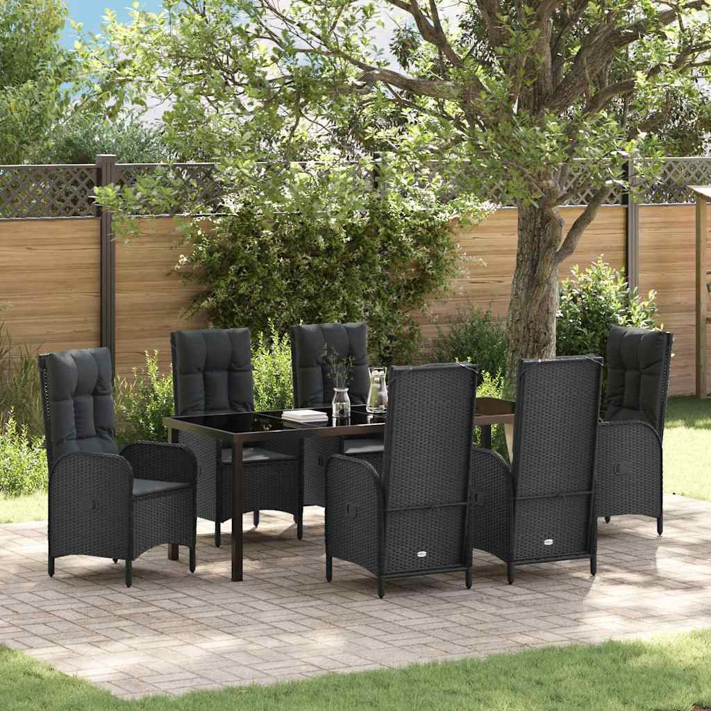 Garten Essgruppe mit Kissen 7 pcs Schwarz Poly-Rattan