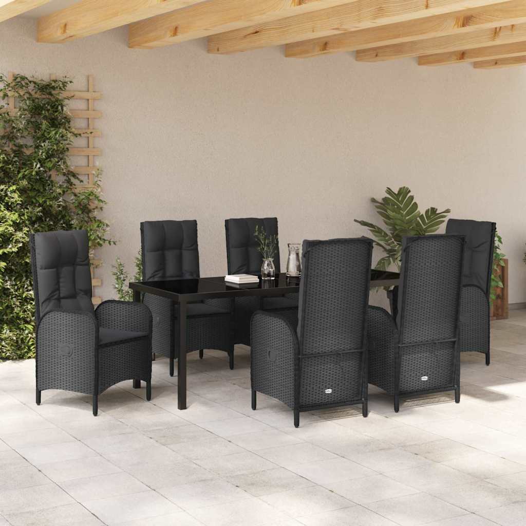 Garten Essgruppe mit Kissen 7 pcs Schwarz Poly-Rattan
