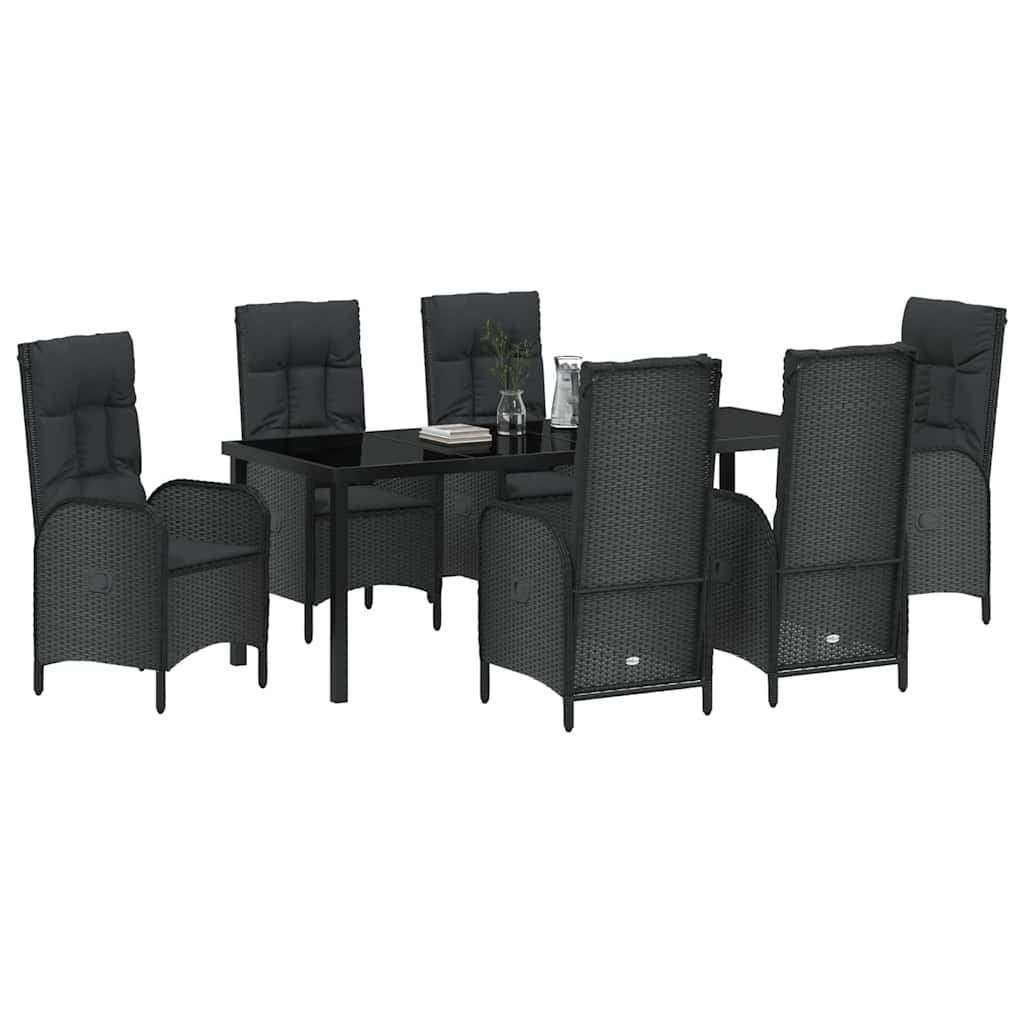 Garten Essgruppe mit Kissen 7 pcs Schwarz Poly-Rattan