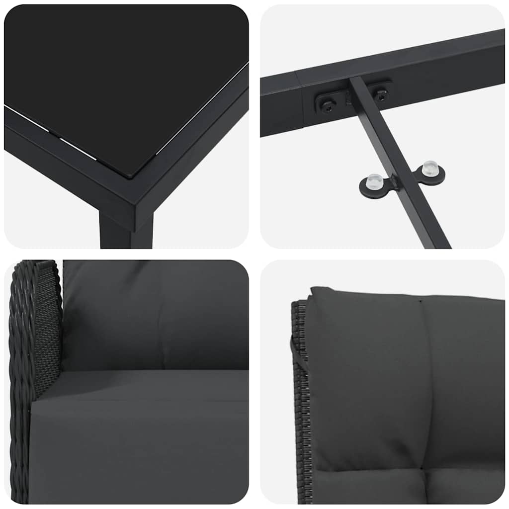 Garten Essgruppe mit Kissen 5 pcs Schwarz Poly-Rattan
