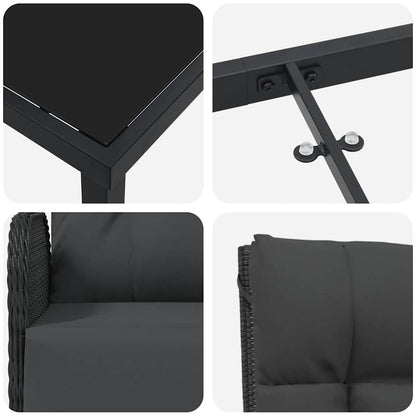 Garten Essgruppe mit Kissen 5 pcs Schwarz Poly-Rattan