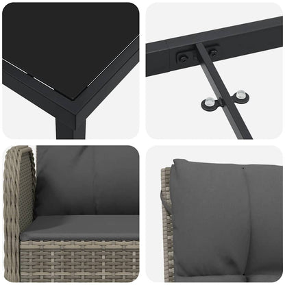 Garten Essgruppe mit Kissen 7 pcs Grau Poly-Rattan