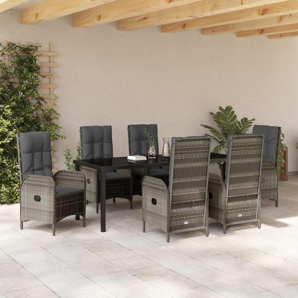 Garten Essgruppe mit Kissen 7 pcs Grau Poly-Rattan