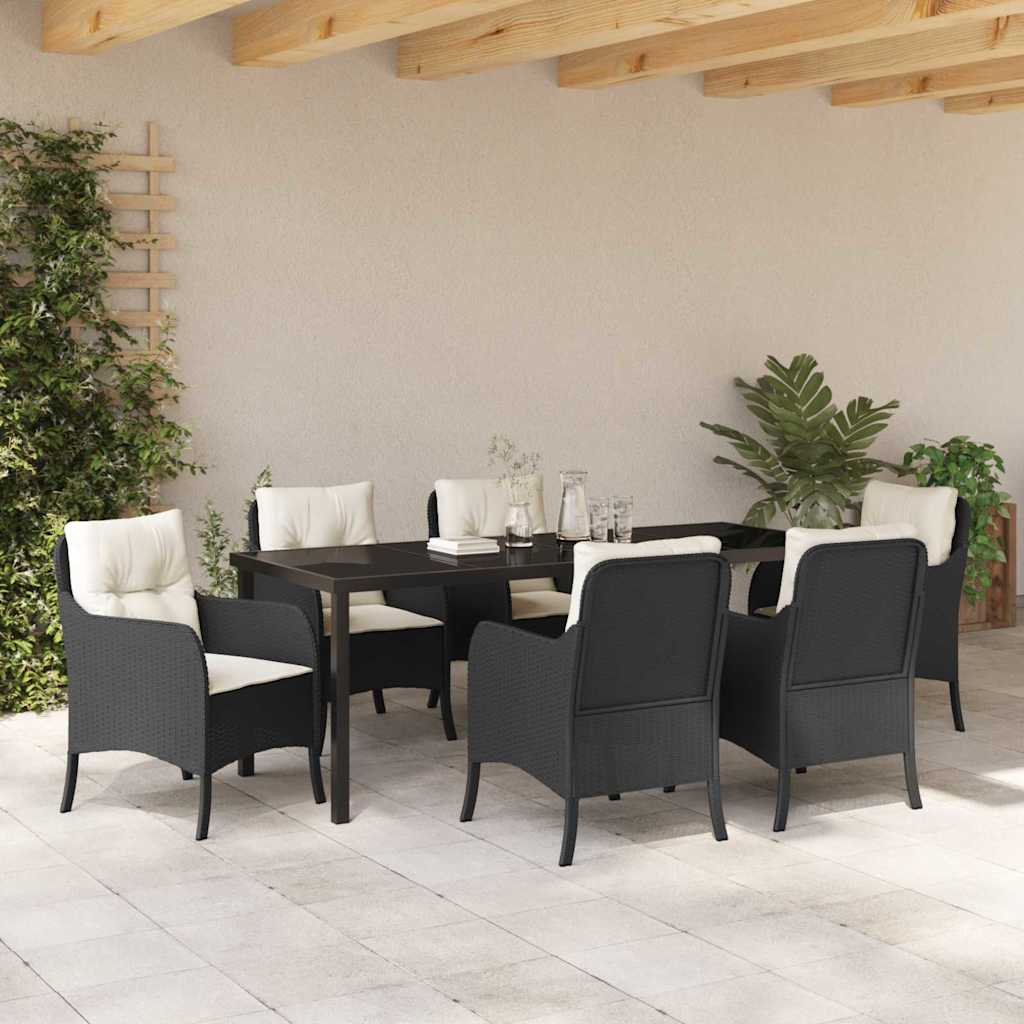 Garten Essgruppe mit Kissen 7 pcs Schwarz Poly-Rattan