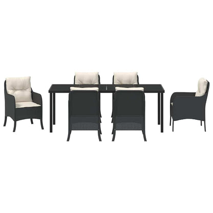 Garten Essgruppe mit Kissen 7 pcs Schwarz Poly-Rattan