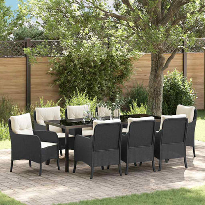 Garten Essgruppe mit Kissen 9 pcs Schwarz Poly-Rattan