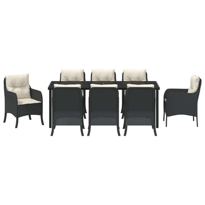 Garten Essgruppe mit Kissen 9 pcs Schwarz Poly-Rattan