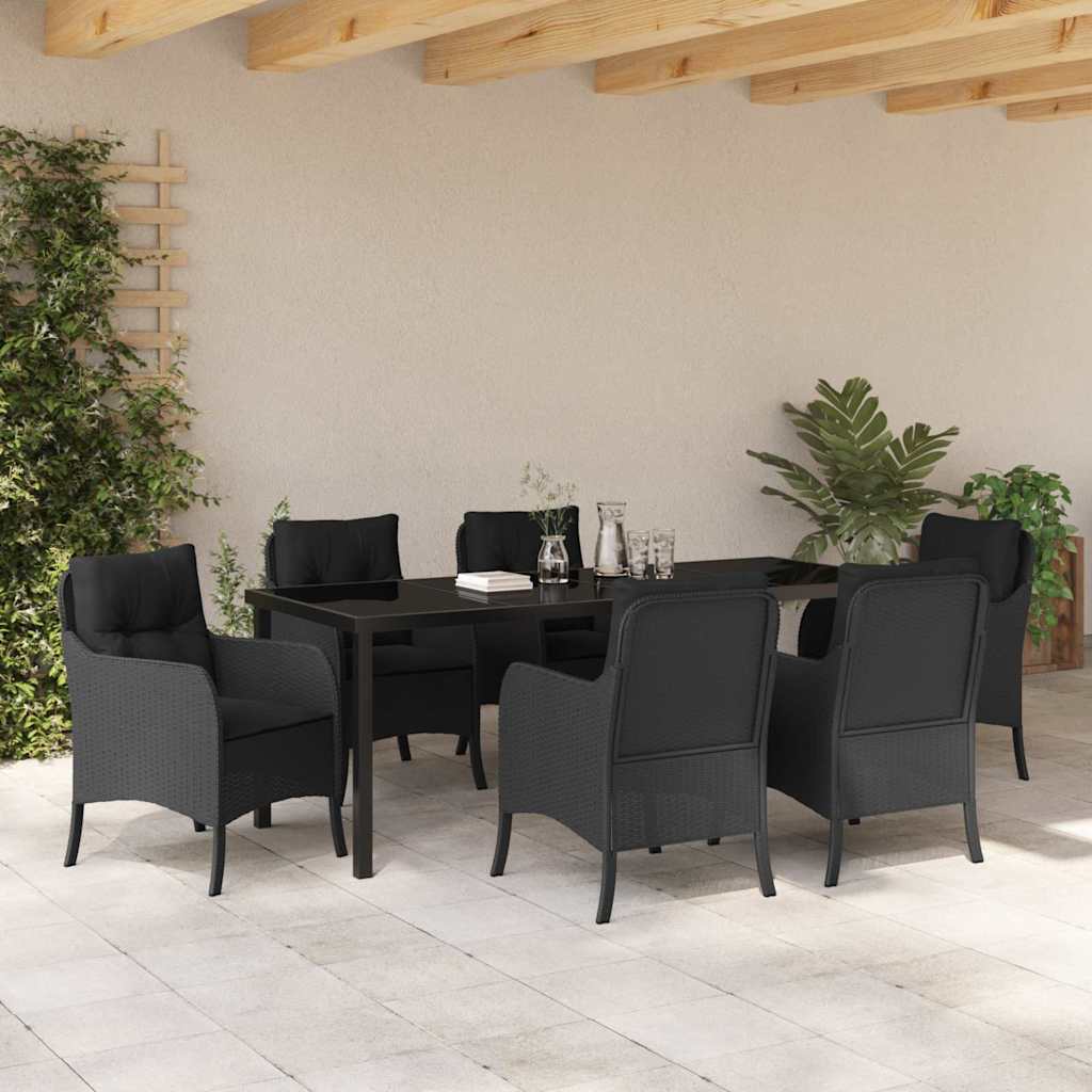 Garten Essgruppe mit Kissen 7 pcs Schwarz Poly-Rattan
