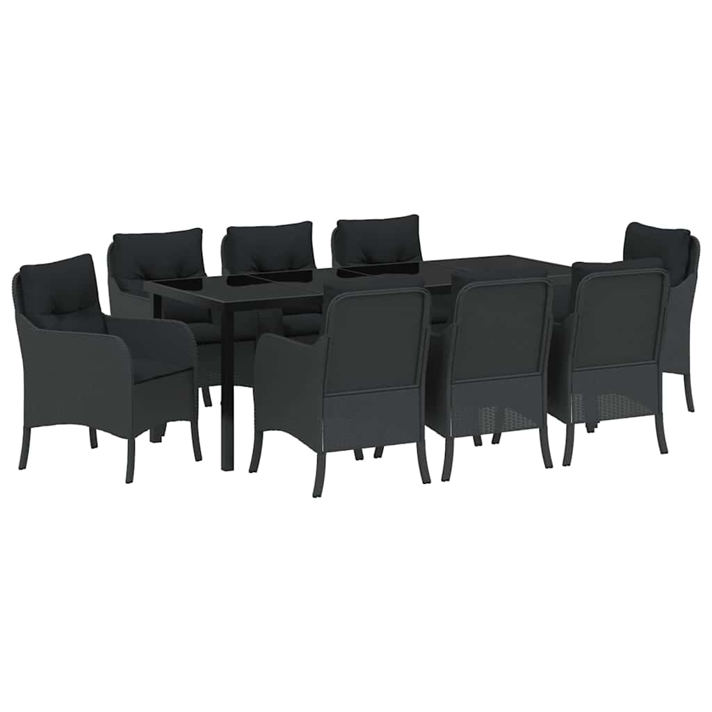 Garten Essgruppe mit Kissen 9 pcs Schwarz Poly-Rattan