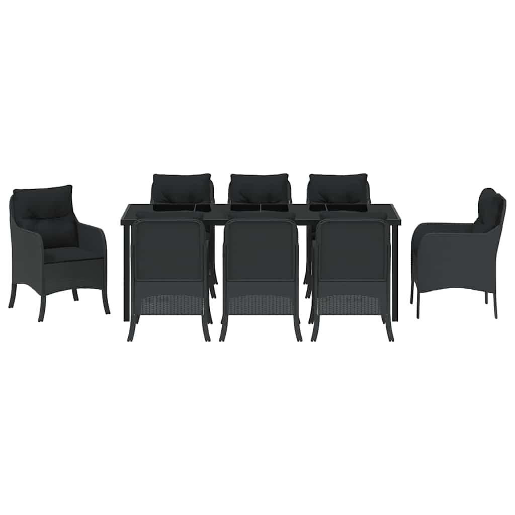 Garten Essgruppe mit Kissen 9 pcs Schwarz Poly-Rattan