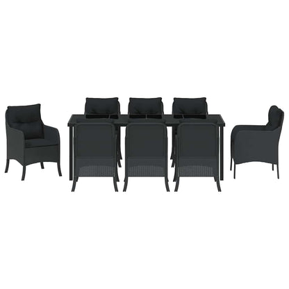 Garten Essgruppe mit Kissen 9 pcs Schwarz Poly-Rattan
