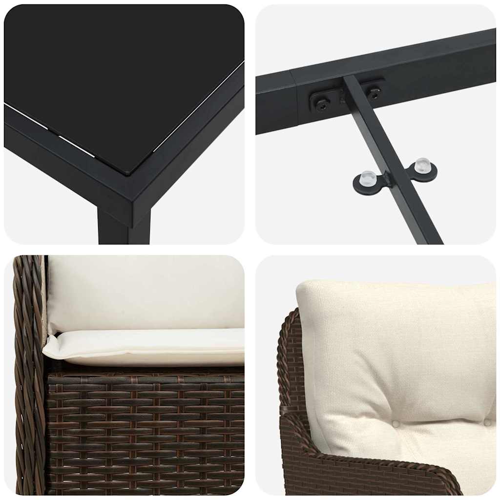 Garten Essgruppe mit Kissen 7 pcs Braun Poly-Rattan