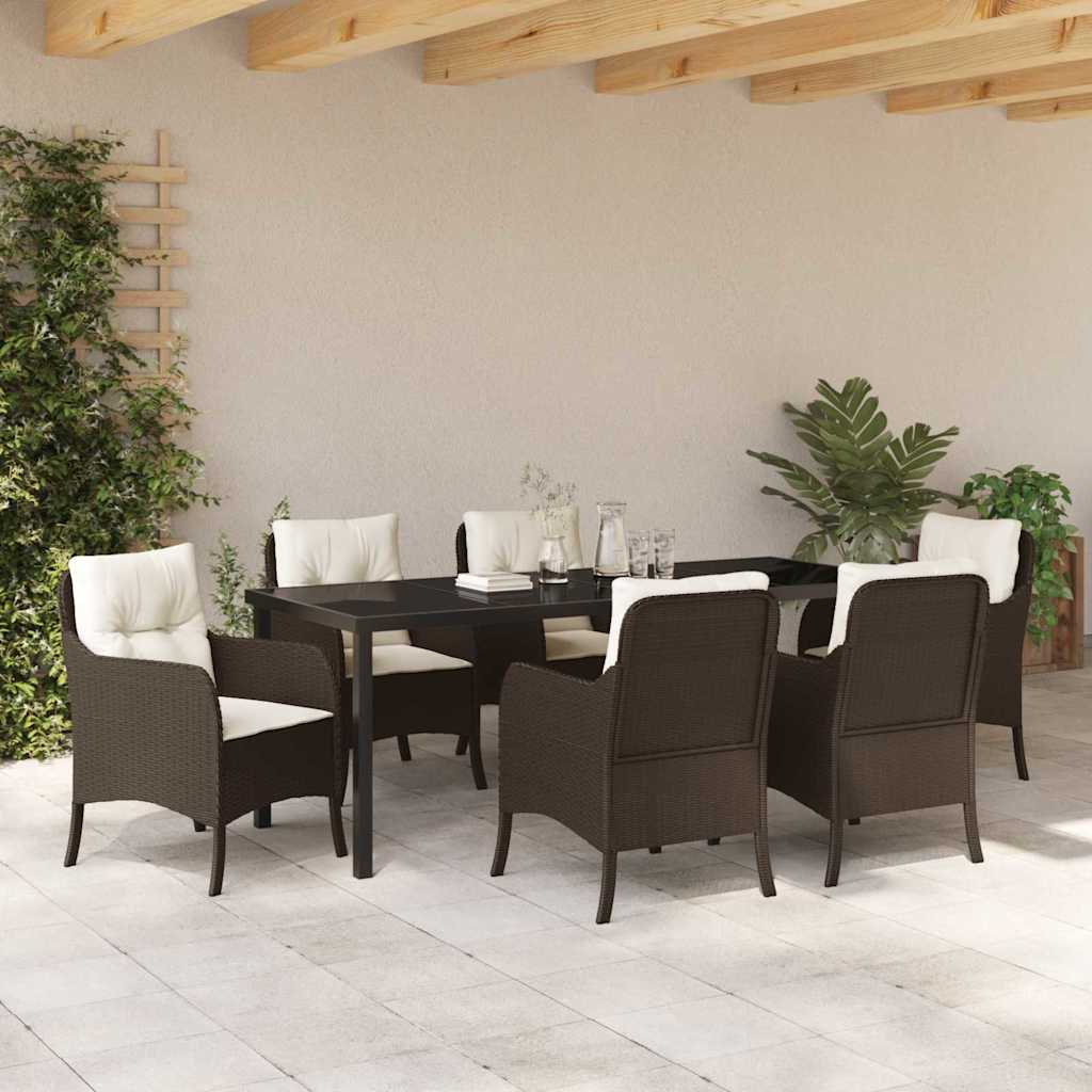 Garten Essgruppe mit Kissen 7 pcs Braun Poly-Rattan