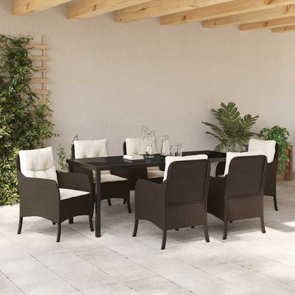Garten Essgruppe mit Kissen 7 pcs Braun Poly-Rattan