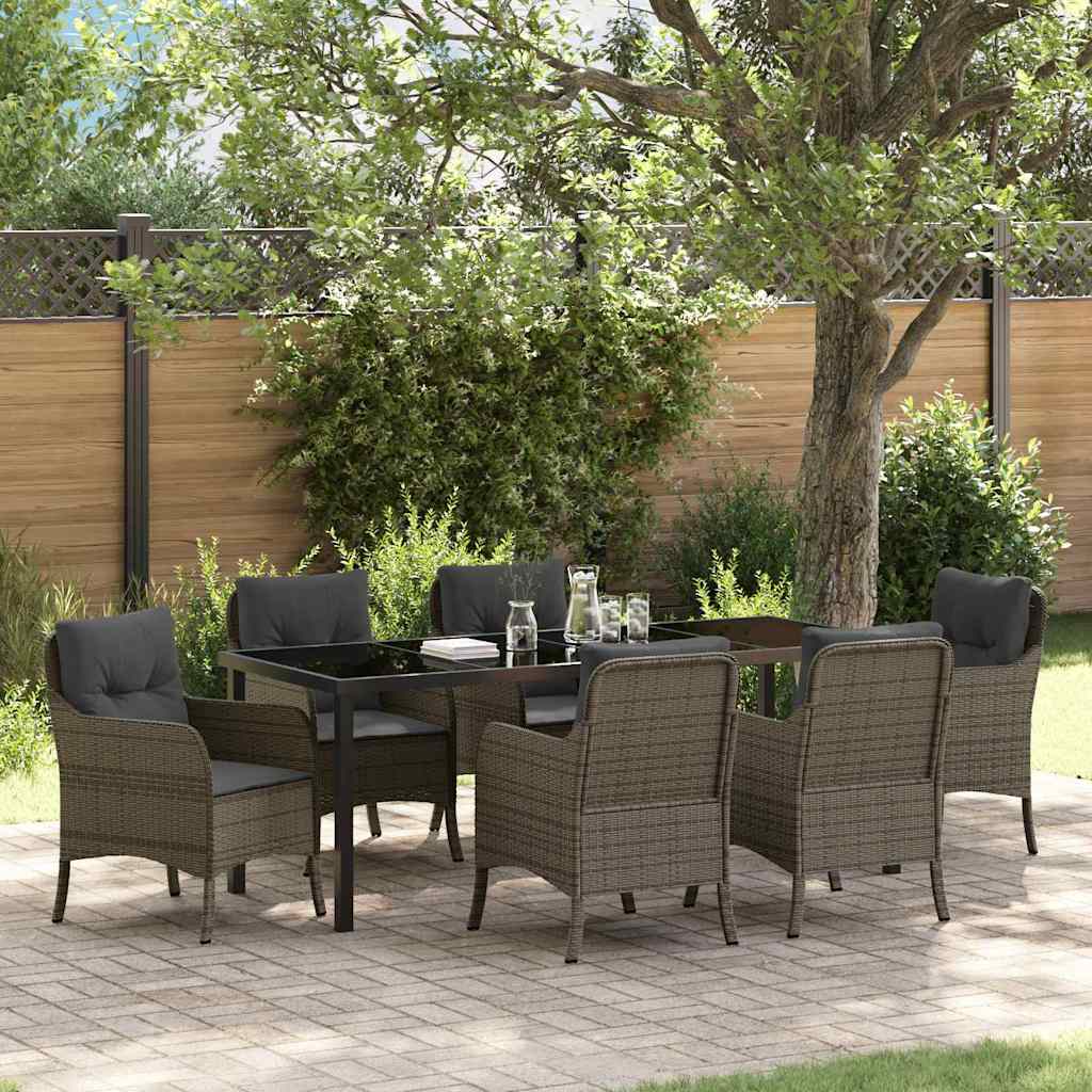 Garten Essgruppe mit Kissen 7 pcs Grau Poly-Rattan