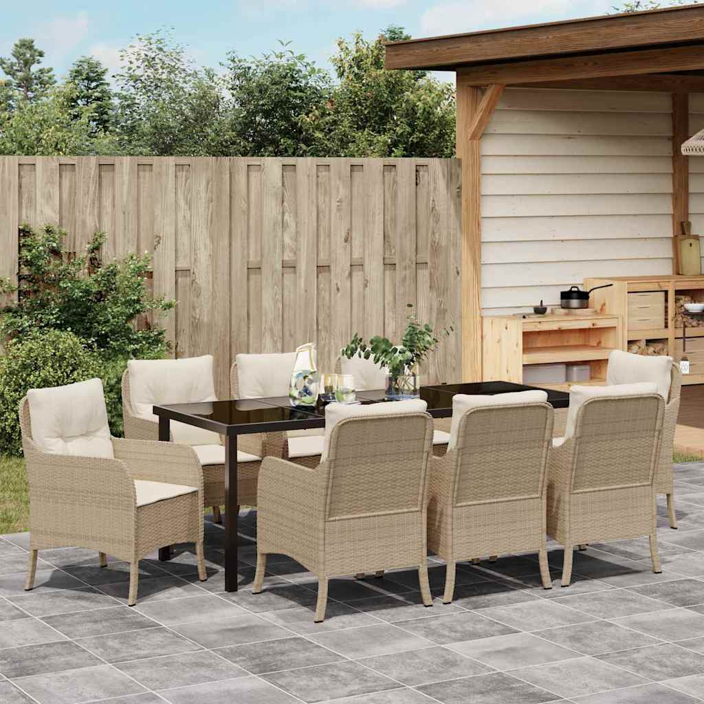 Garten Essgruppe mit Kissen 9 pcs Beige Poly-Rattan