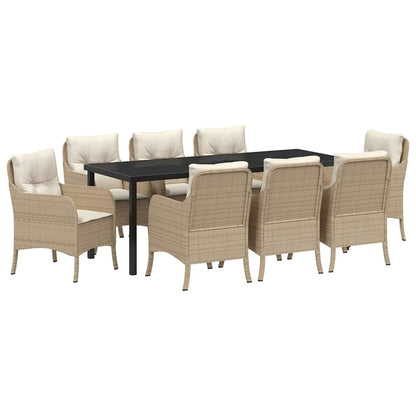 Garten Essgruppe mit Kissen 9 pcs Beige Poly-Rattan