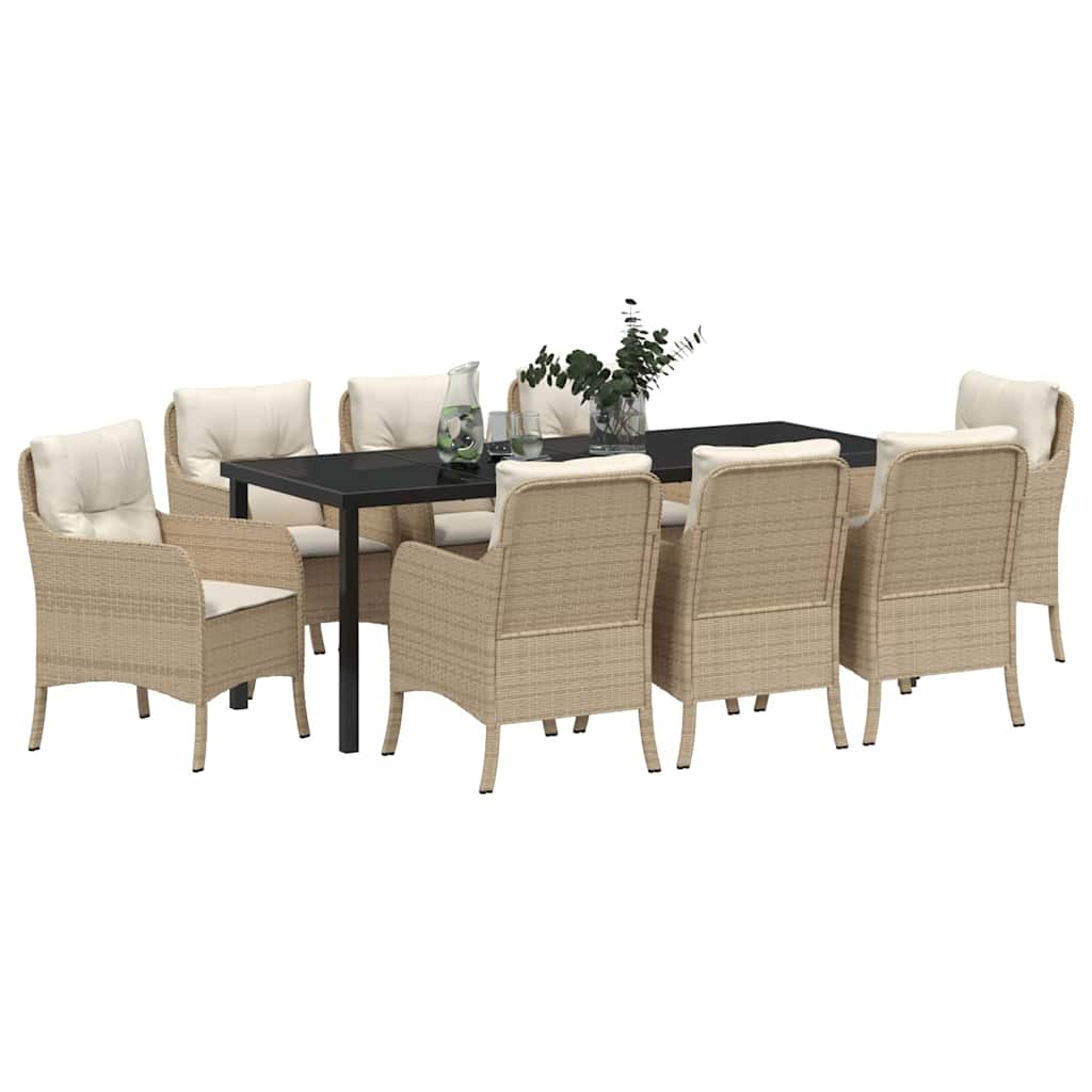 Garten Essgruppe mit Kissen 9 pcs Beige Poly-Rattan