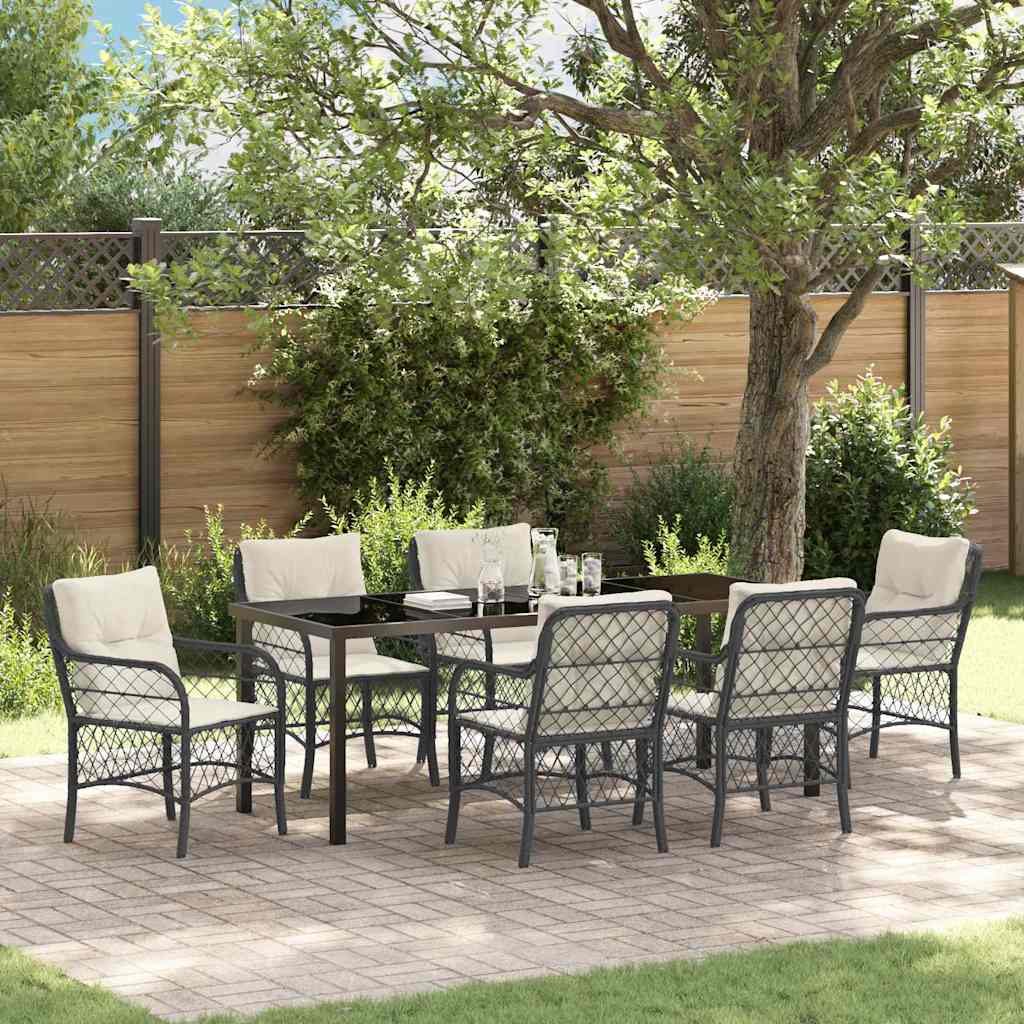 Garten Essgruppe mit Kissen 7 pcs Schwarz Poly-Rattan