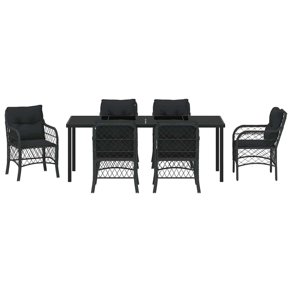 Garten Essgruppe mit Kissen 7 pcs Schwarz Poly-Rattan