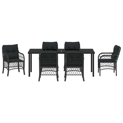 Garten Essgruppe mit Kissen 7 pcs Schwarz Poly-Rattan