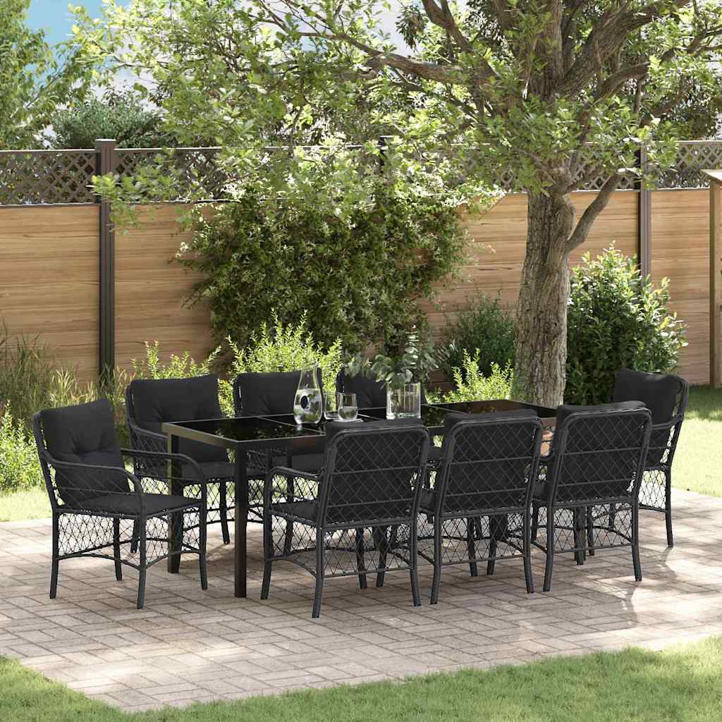 Garten Essgruppe mit Kissen 9 pcs Schwarz Poly-Rattan