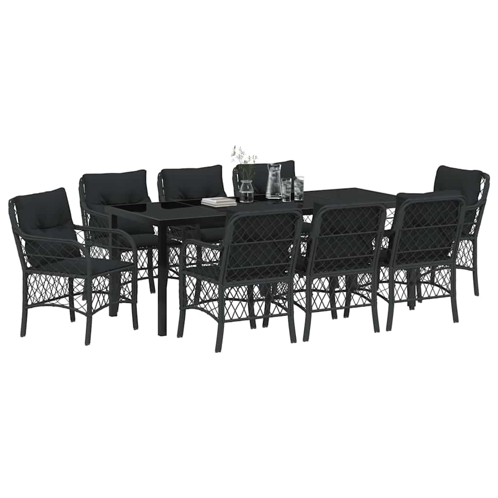Garten Essgruppe mit Kissen 9 pcs Schwarz Poly-Rattan