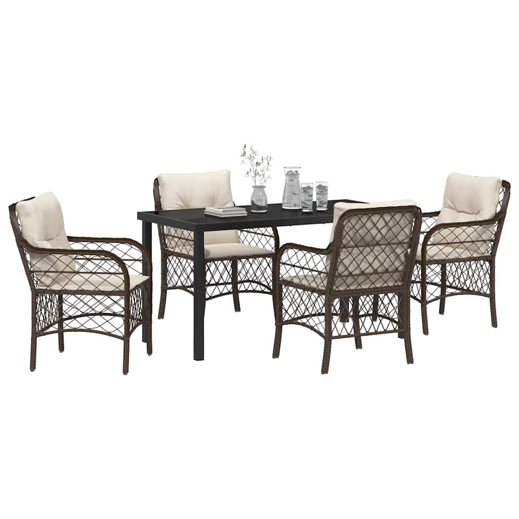 Garten Essgruppe mit Kissen 5 pcs Braun Poly-Rattan