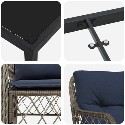 Garten Essgruppe mit Kissen 5 pcs Grau und Schwarz Rattan