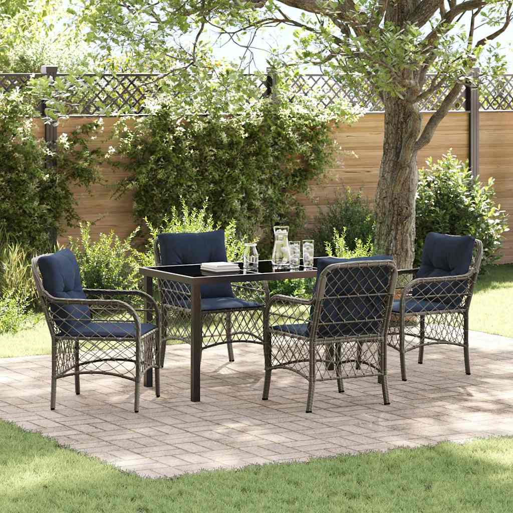 Garten Essgruppe mit Kissen 5 pcs Grau und Schwarz Rattan