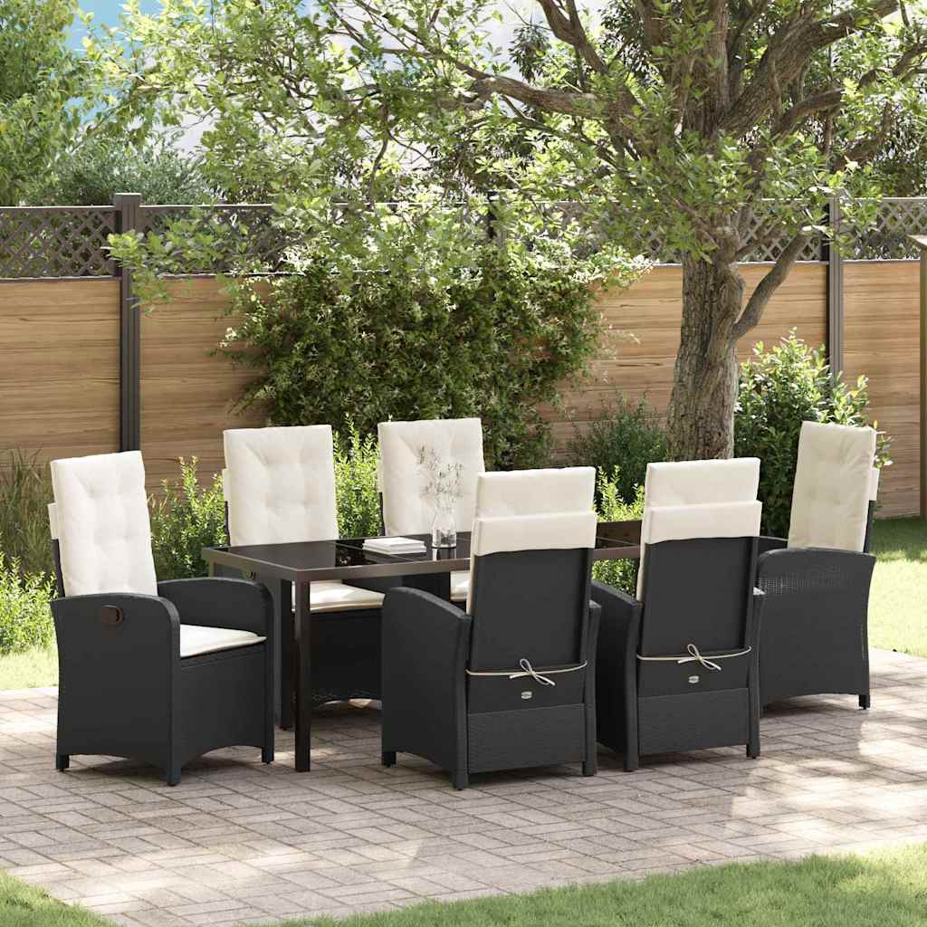 Garten Essgruppe mit Kissen 7 pcs Schwarz Poly-Rattan