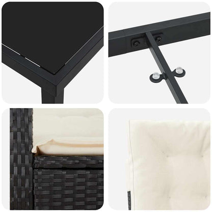 Garten Essgruppe mit Kissen 9 pcs Schwarz Poly-Rattan