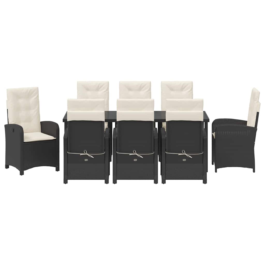 Garten Essgruppe mit Kissen 9 pcs Schwarz Poly-Rattan