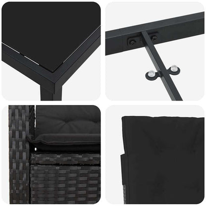 Garten Essgruppe mit Kissen 9 pcs Schwarz Poly-Rattan