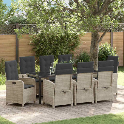 Garten Essgruppe mit Kissen 9 pcs Hellgrau Poly-Rattan