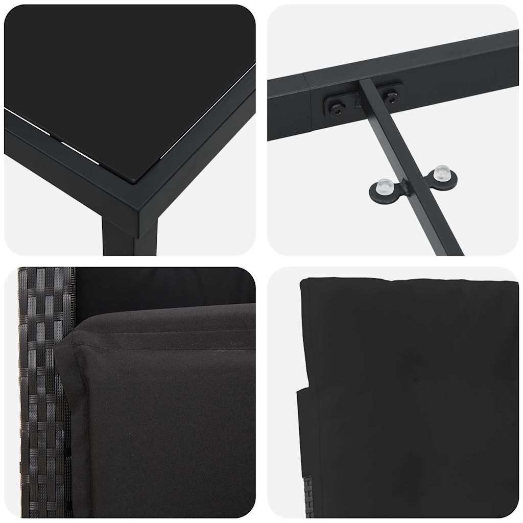 Garten Essgruppe mit Kissen 9 pcs Schwarz Poly-Rattan