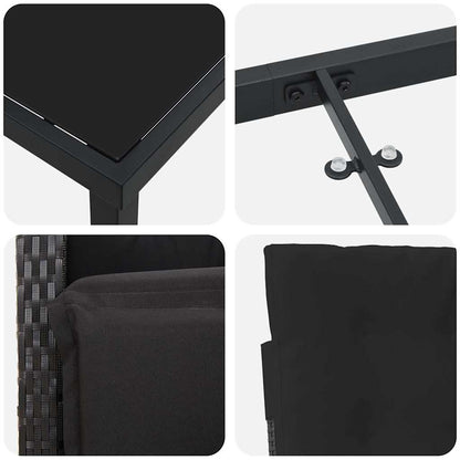 Garten Essgruppe mit Kissen 9 pcs Schwarz Poly-Rattan