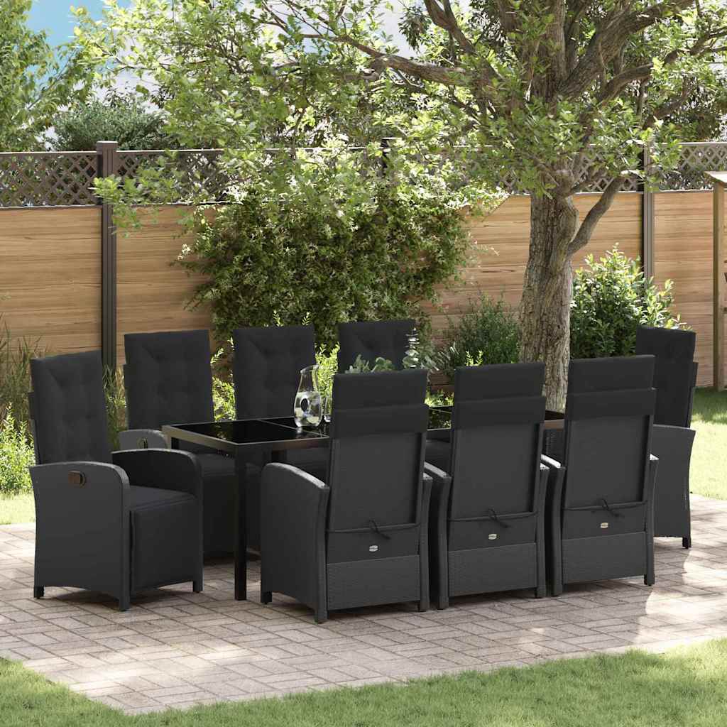 Garten Essgruppe mit Kissen 9 pcs Schwarz Poly-Rattan