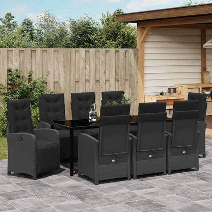 Garten Essgruppe mit Kissen 9 pcs Schwarz Poly-Rattan