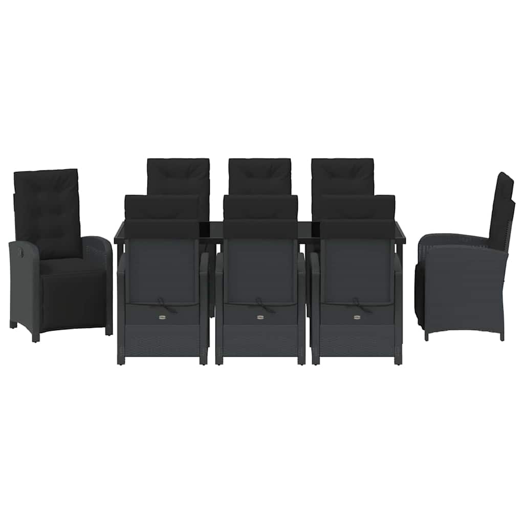 Garten Essgruppe mit Kissen 9 pcs Schwarz Poly-Rattan